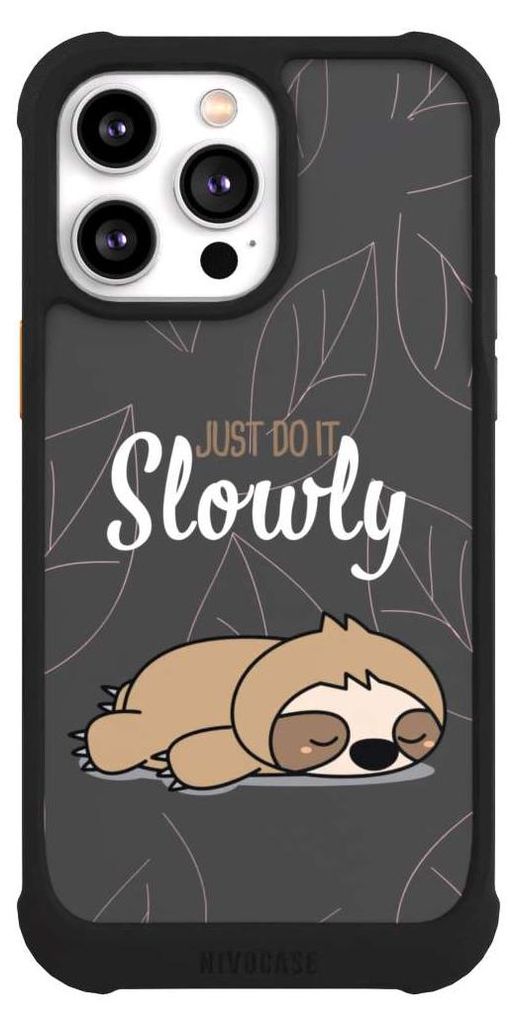 NIVOCASE Hülle für Apple iPhone 14 Pro Max Stoßfeste Handyhülle NIVOmax Case Schwarz Faultier Sprüche lazy sunday