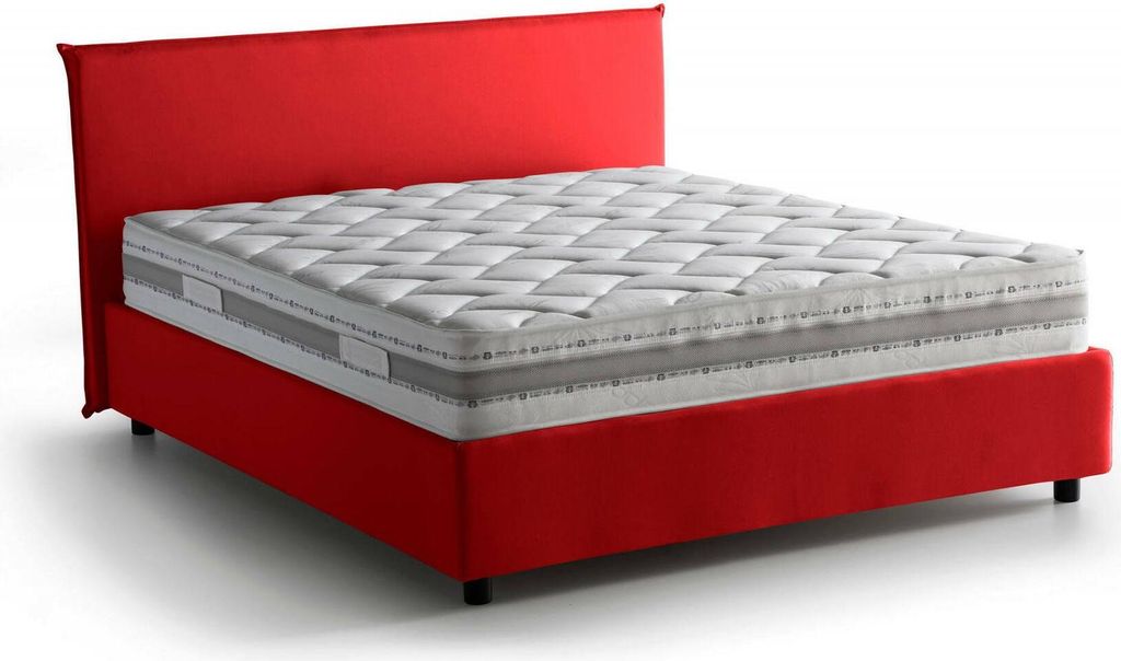 Doppelbett Bibiana, Containerbett mit Stoffbespannung, 100% Italy, Frontöffnung, inklusive Matratze Cm 160x190, Rot