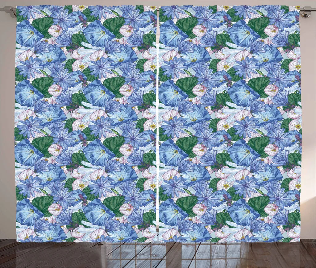 Rideau à fronces motif botanique exotique pour chambre 280x225 cm Vert