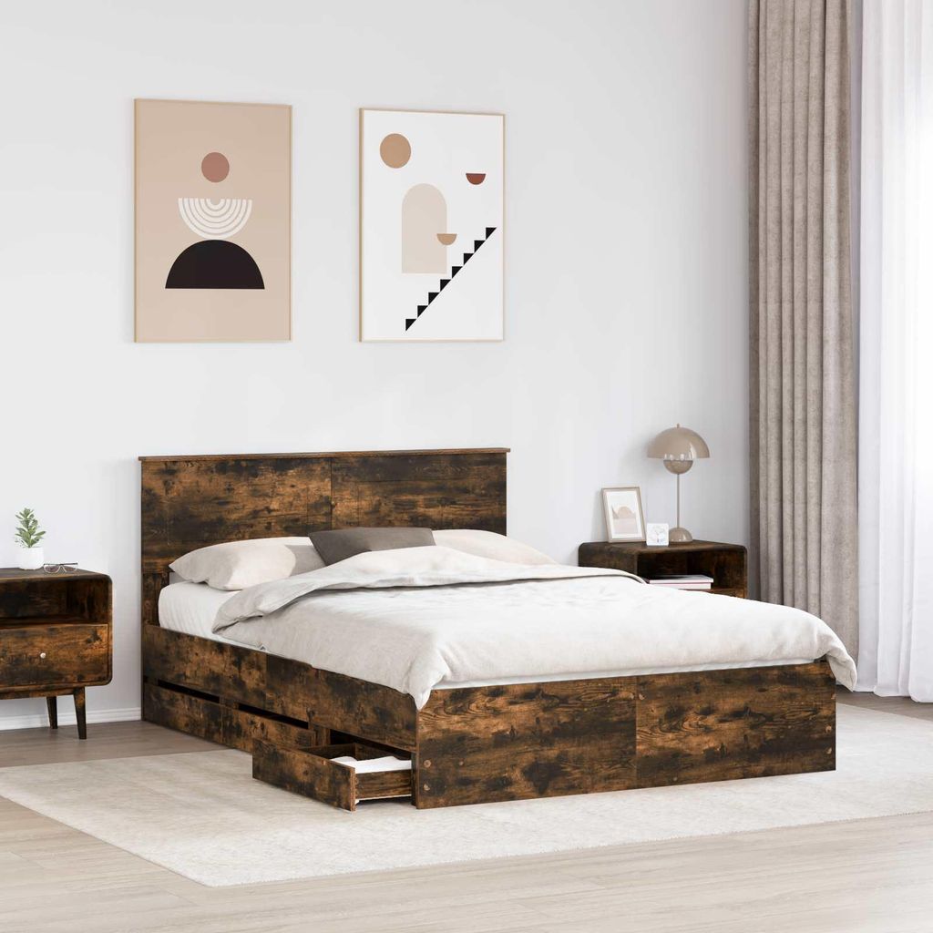 "Winter Sale" Bettrahmen Geräucherte Eiche 140 x 200cm Ingenieurs Holz - clorisNeu467784 - Klassische BettenJugendbett Tagesbett