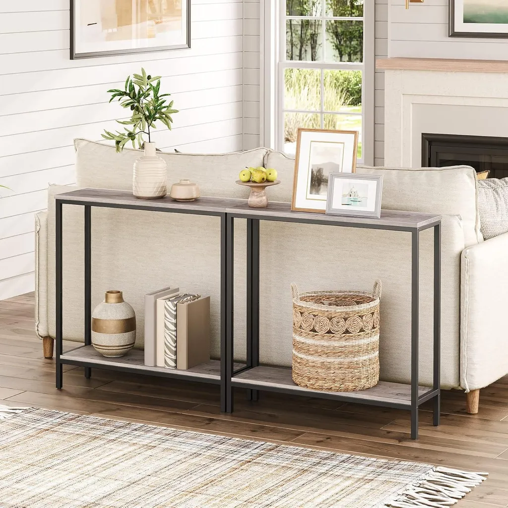 Table Console Gain de Place - Étroite 22cm - Gris-Noir HOOBRO