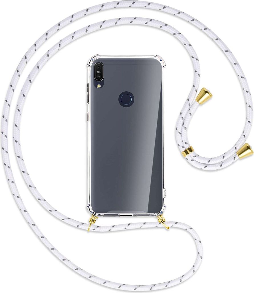 Handykette Backcover-Schutzhülle mit Band (Metall goldfarben) für Asus ZenFone Max Pro M1 - weiß/grau