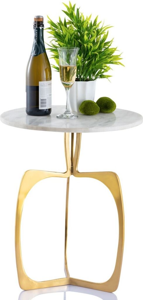 Soma Beistelltisch Metall rund ø 45 x 56 cm Dekotisch Marmor Sohoo Gestell silber oder gold gold - Tischplatte weiß