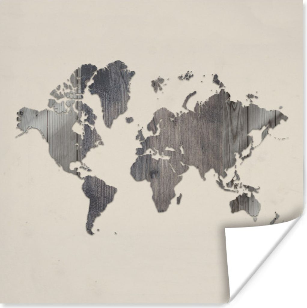 MuchoWow Poster Weltkarte - Holz - Grau 100x100 cm - Babyzimmer