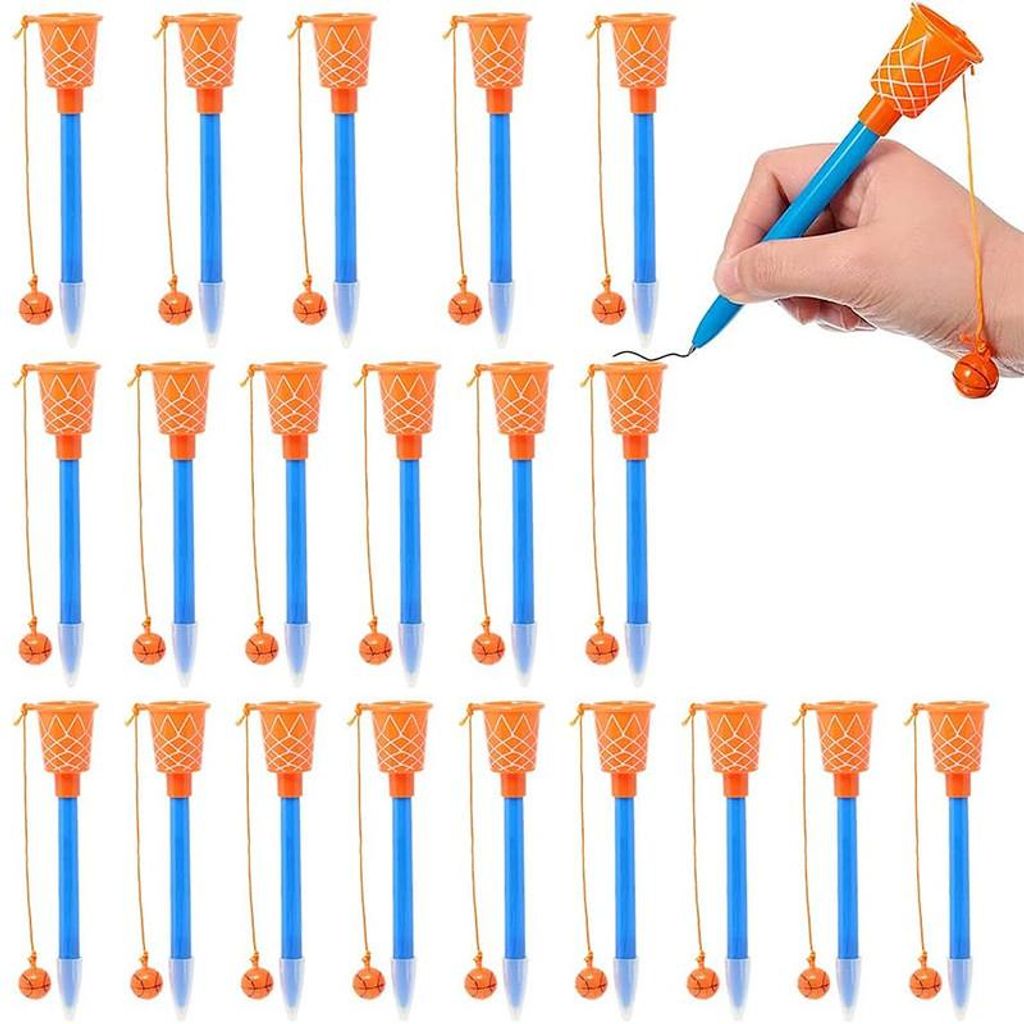 Kugelschreiber Set Basketball Design 20 Stück 0,7 mm Mine 14,3 cm Kunststoff Schreibstift mit Mini Korb für Schule und Events