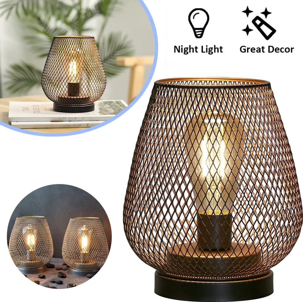 Metal Cage Table Lamp Battery LED Cordless Light for Bedroom Home