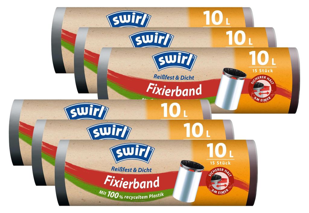 6x Swirl Fixierband Müllbeutel 10L ( 15 stk./Rolle ) Produktbild 