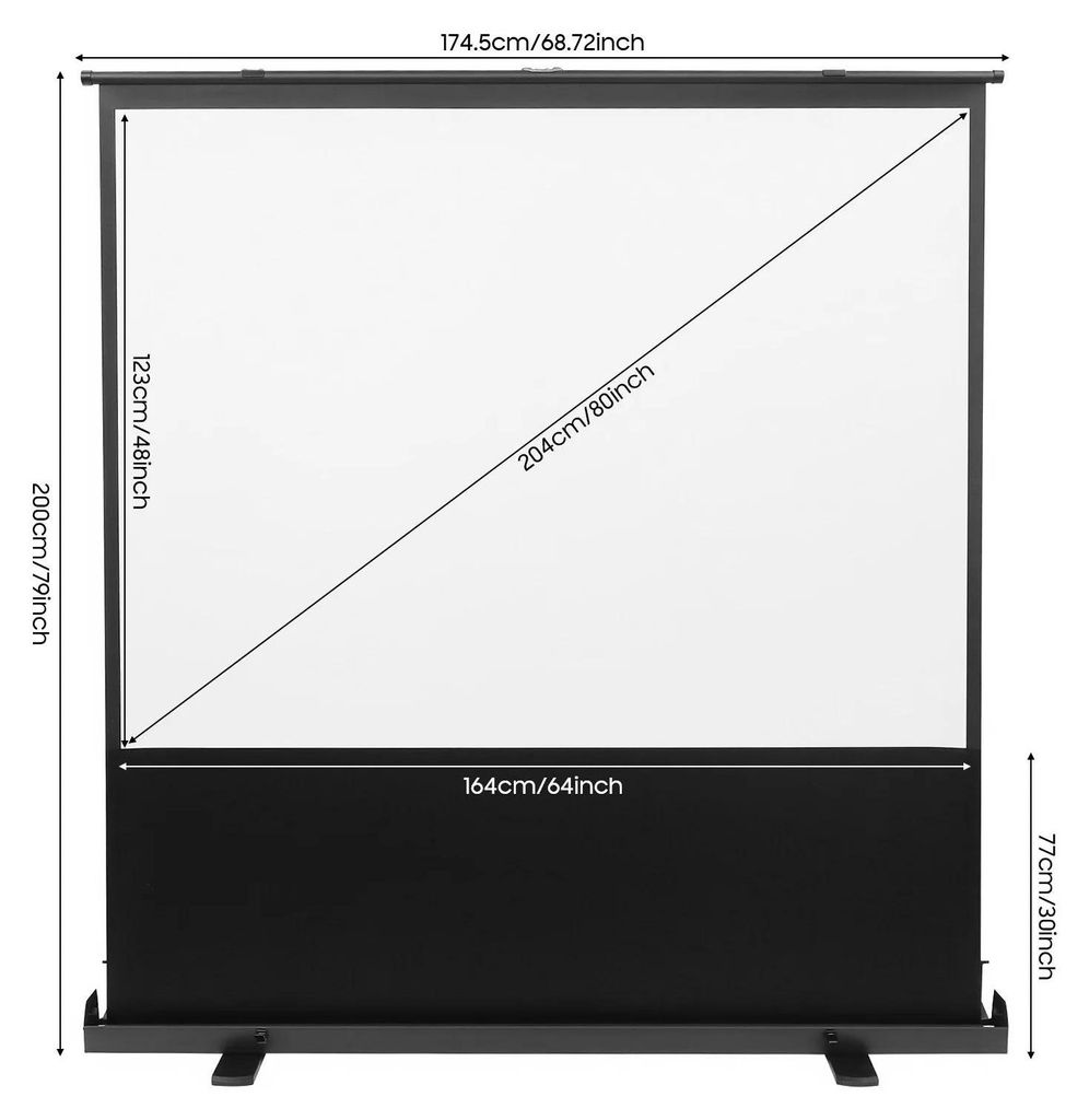 Beamer Leinwand 203 cm (80 Zoll) - Tragbare Pull-up Bodenleinwand 164x123 cm - 4:3 & 16:9 - Innen/Außen - Weißes Glasfaser-Tuch - 4K 8K HDR 3D