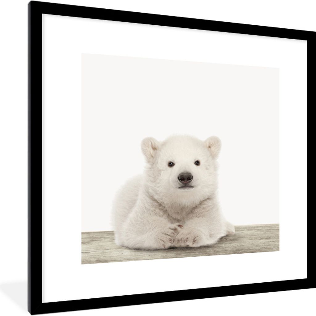MuchoWow Gerahmtes Poster Eisbär - Tiere - Kinder - Weiß - Jungen - Mädchen 40x40 cm - Poster mit Schwarzem Bilderrahmen Wandposter Rahmen Fot...