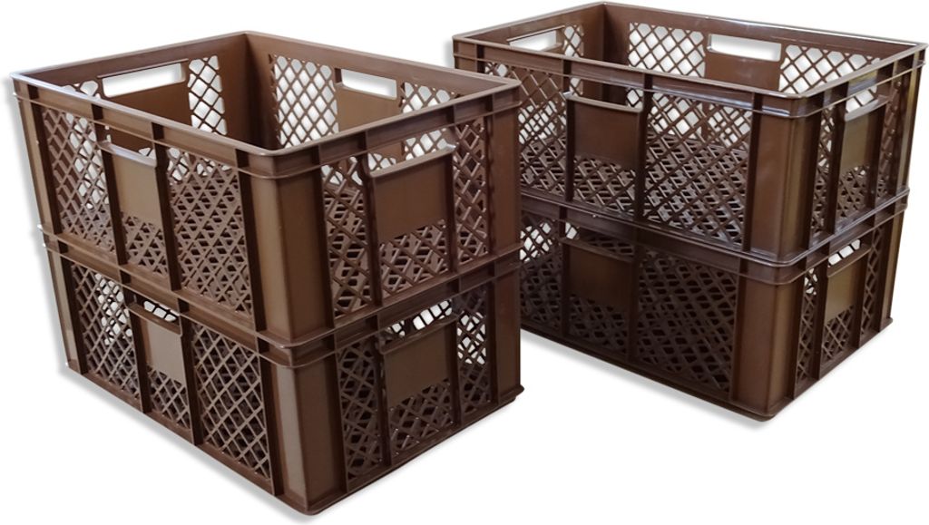 4x Bäckerkiste Brötchenbox Brotbehälter Konditorenbox Stapelbox Gitterbox EURO-Norm 23 cm braun (4xBK 23 braun)
