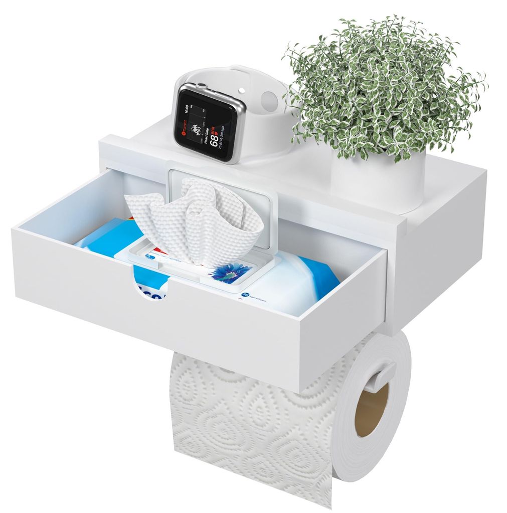 Toilettenpapierhalter aus Bambus mit Fach für Feuchttücher, Toilettenpapierrollenhalter (weiß)