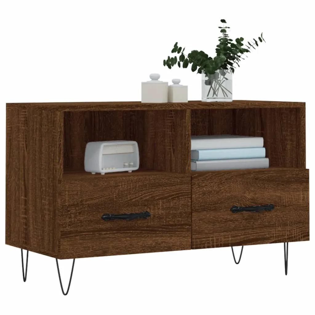 Support TV 80 cm brun chêne pour salon et chambre - Design compact