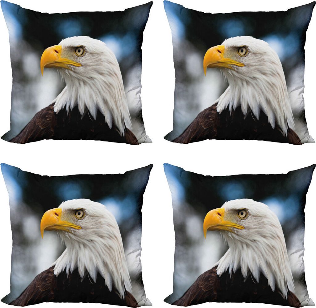 ABAKUHAUS Adler Kissenbezug Set (4 Stück), Freiheit USA, Moderner Doppelseitiger Digitaldruck, 50 cm x 50 cm, Dunkelbraun Marigold Blau