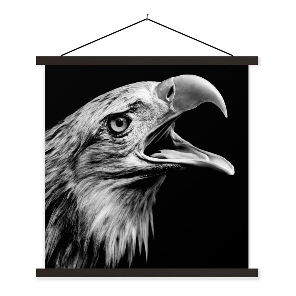MuchoWow Textilposter Adler - Porträt - Raubvögel - Schwarz - Weiß - Vogel 40x40 cm mit schwarzem Rahmen - Fotos