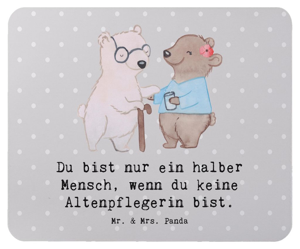 Mr. & Mrs. Panda Mousepad Altenpflegerin Herz - Grau Pastell - Geschenk, Pflegerin, Mouse Pad, Beruf, Witzig, Mauspad, pc, mausunterlage, Lustig, c...