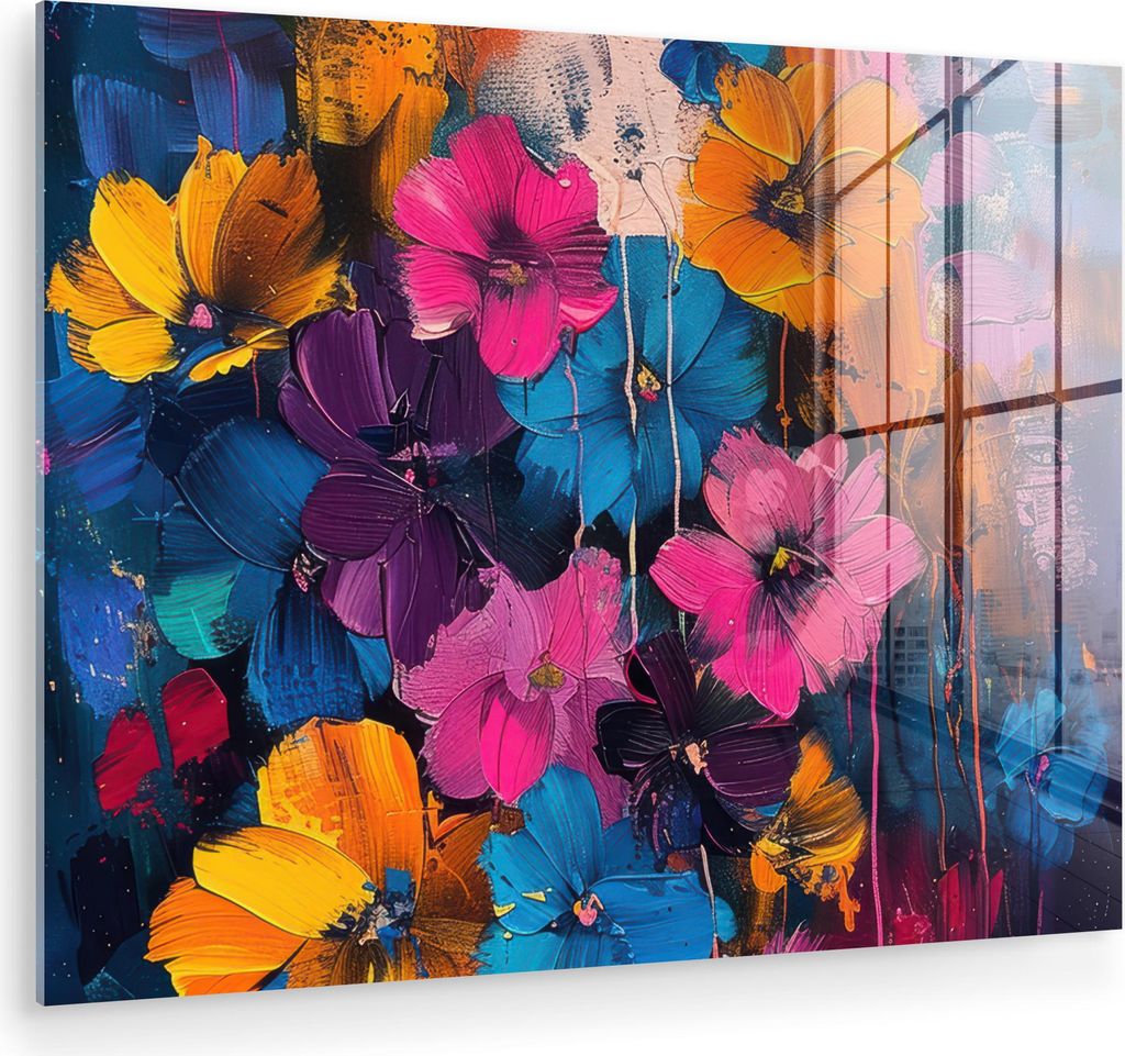 MuchoWow Glasbilder - Bilder auf Wandbild - Foto auf Glas Blumen - Bunt - Abstrakt - Modern 40x30 cm Wanddekoration aus Glas - Acrylglasbild - Acry...