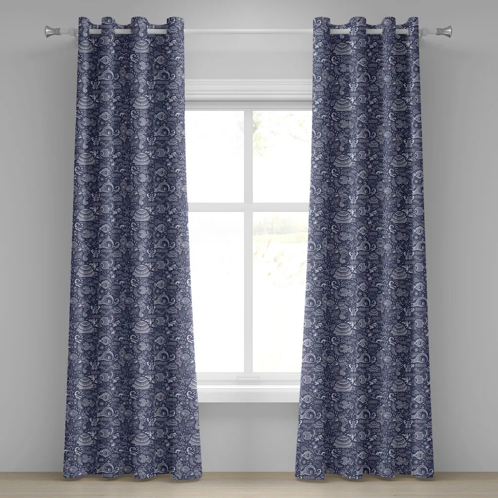 Rideaux décoratifs 2 panneaux imprimé océan et hippocampe 280x175 cm