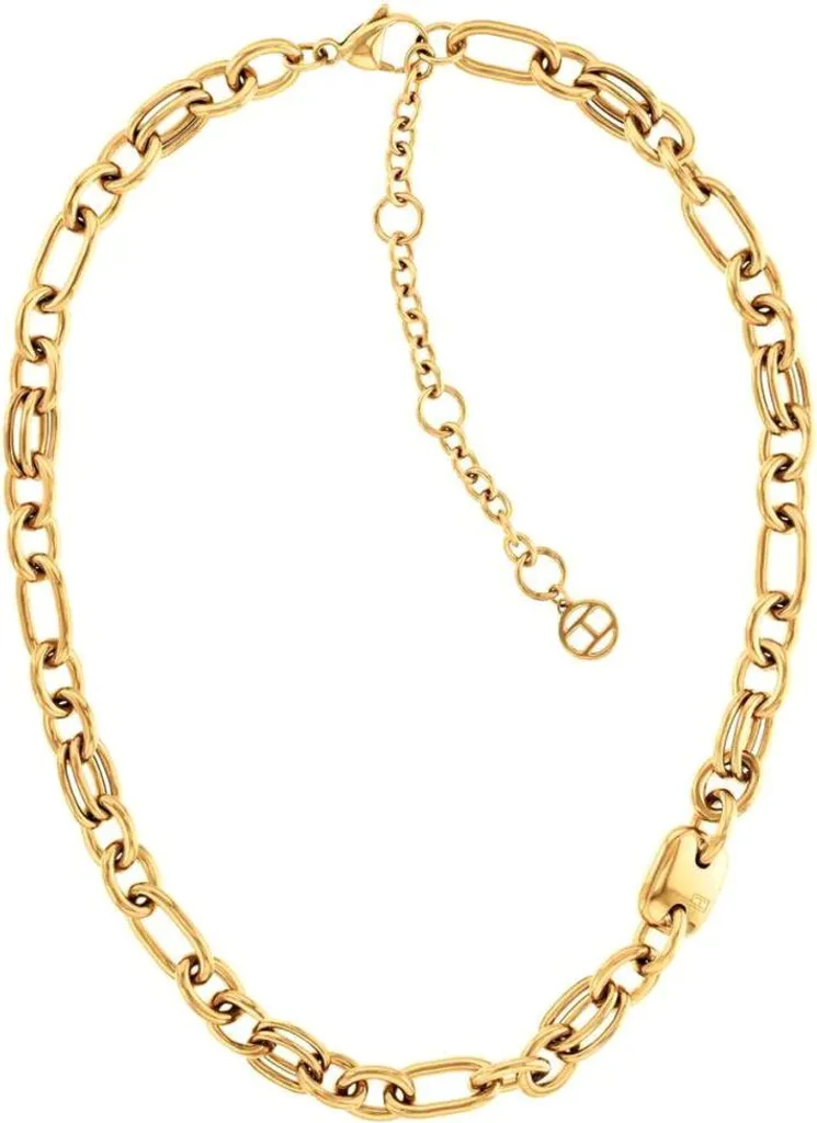 Collier chic en acier doré maillons contrastés idéal pour soirée 2780784