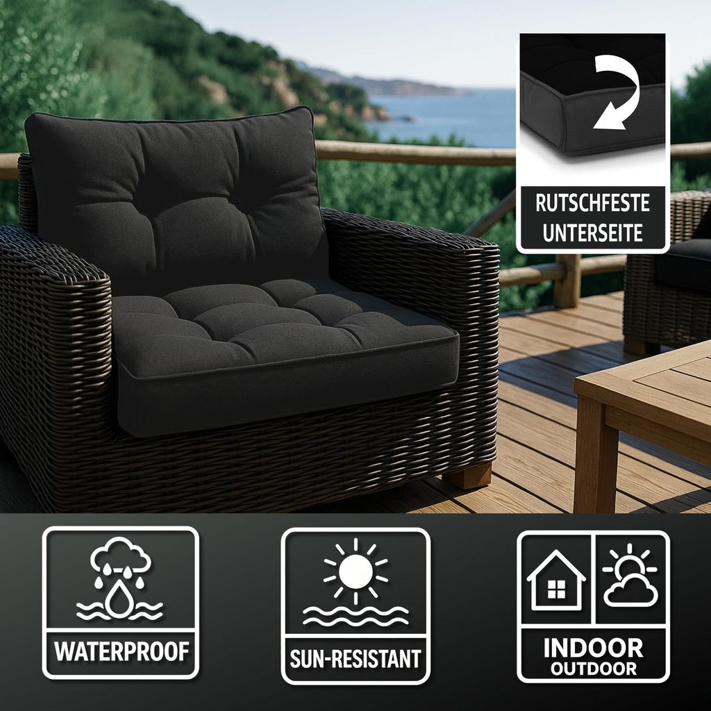 Polster Gartenmöbel Sitzpolster 60x60 cm Outdoor Rattan