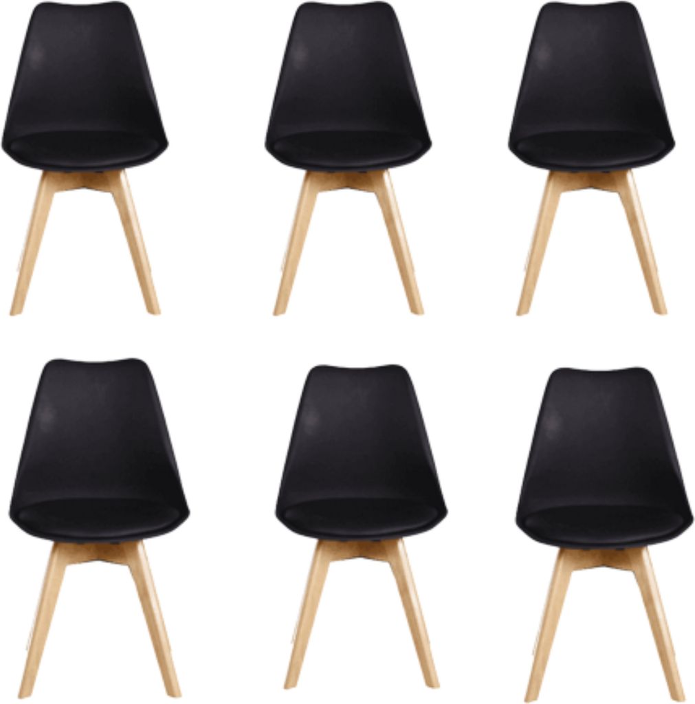Ensemble de 6 chaises de salle à manger Lorenzo avec siège en similicuir élégant et pieds en bois massif - Noir