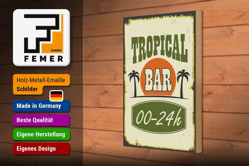Dřevěná cedule Alkohol 20x30cm Tropical Bar 00 - 24 h Obrázek produktu 3