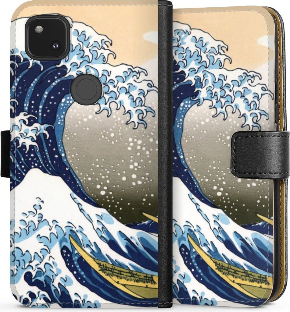 DeinDesign Klapphülle für Google Pixel 4a Handytasche Lederhülle Tasche Katsushika Hokusai Kunst Die große Welle vor Kanagawa
