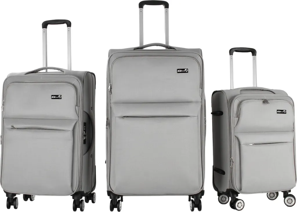 Lot de 3 Valises Souples S M L Aga Travel Grises à 4 Roues Multidirection