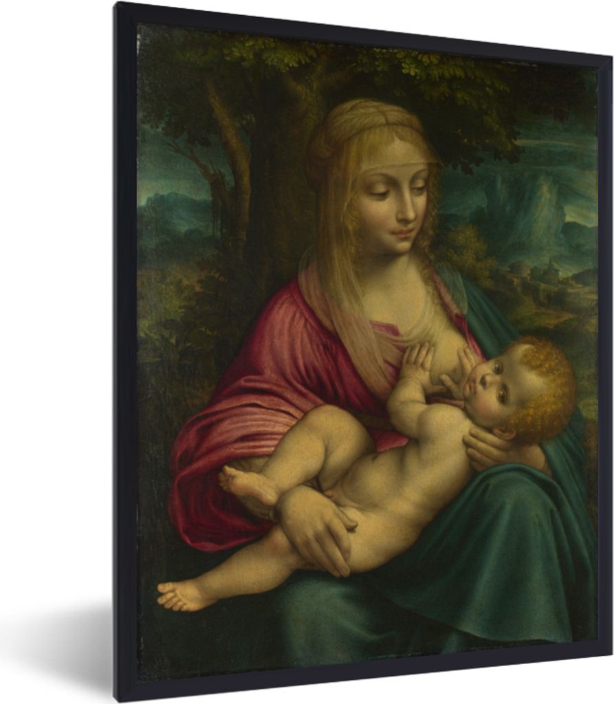 MuchoWow MuchoWow Gerahmtes Poster Die Jungfrau mit dem Kind - Leonardo da Vinci 30x40 cm - Poster mit zchwarzem Bilderrahmen - Wanddeko - Kuns...