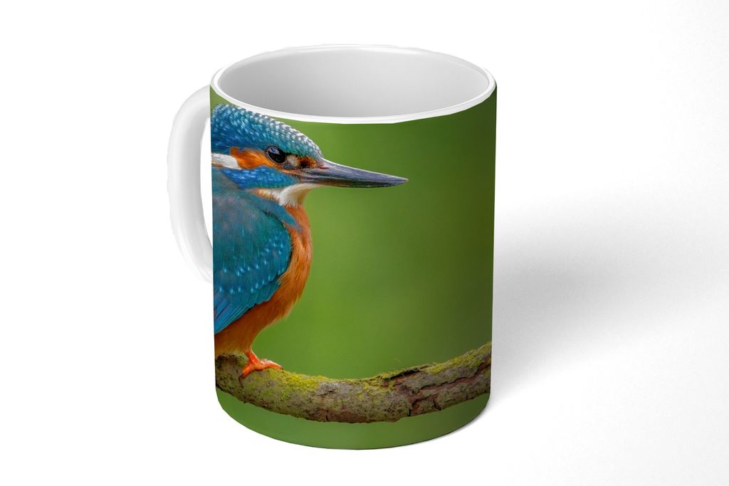 KitchenYeah Tasse Kaffeetasse Kaffeebecher 350 ml Eisvogel - Zweig - Moos - Vogel - Grün Teetasse - Fototasse - Becher - Keramikbecher - Teebech...