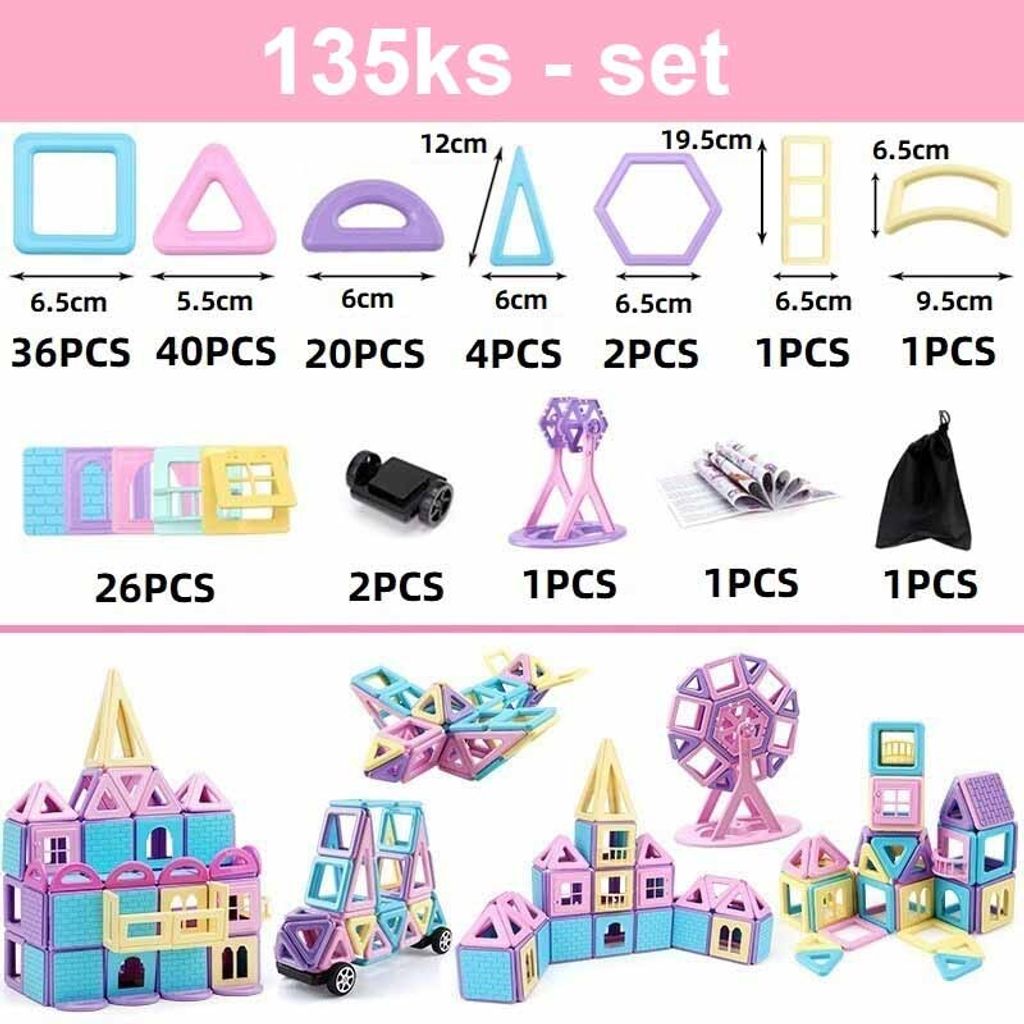 Magnetická stavebnica 135ks - Magnetic Building Blocks Obrázok produktu 