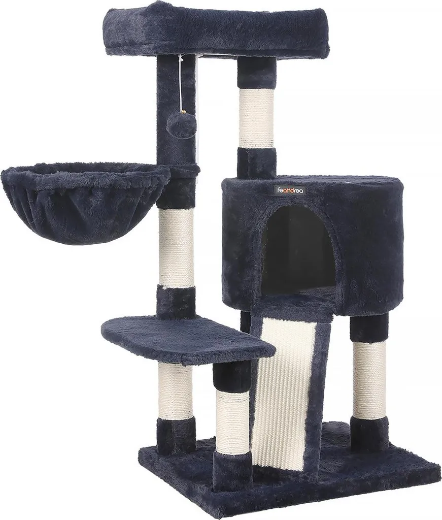 Arbre à chat 104 cm avec revêtement en peluche bleue douce - Modèle OLYMPE