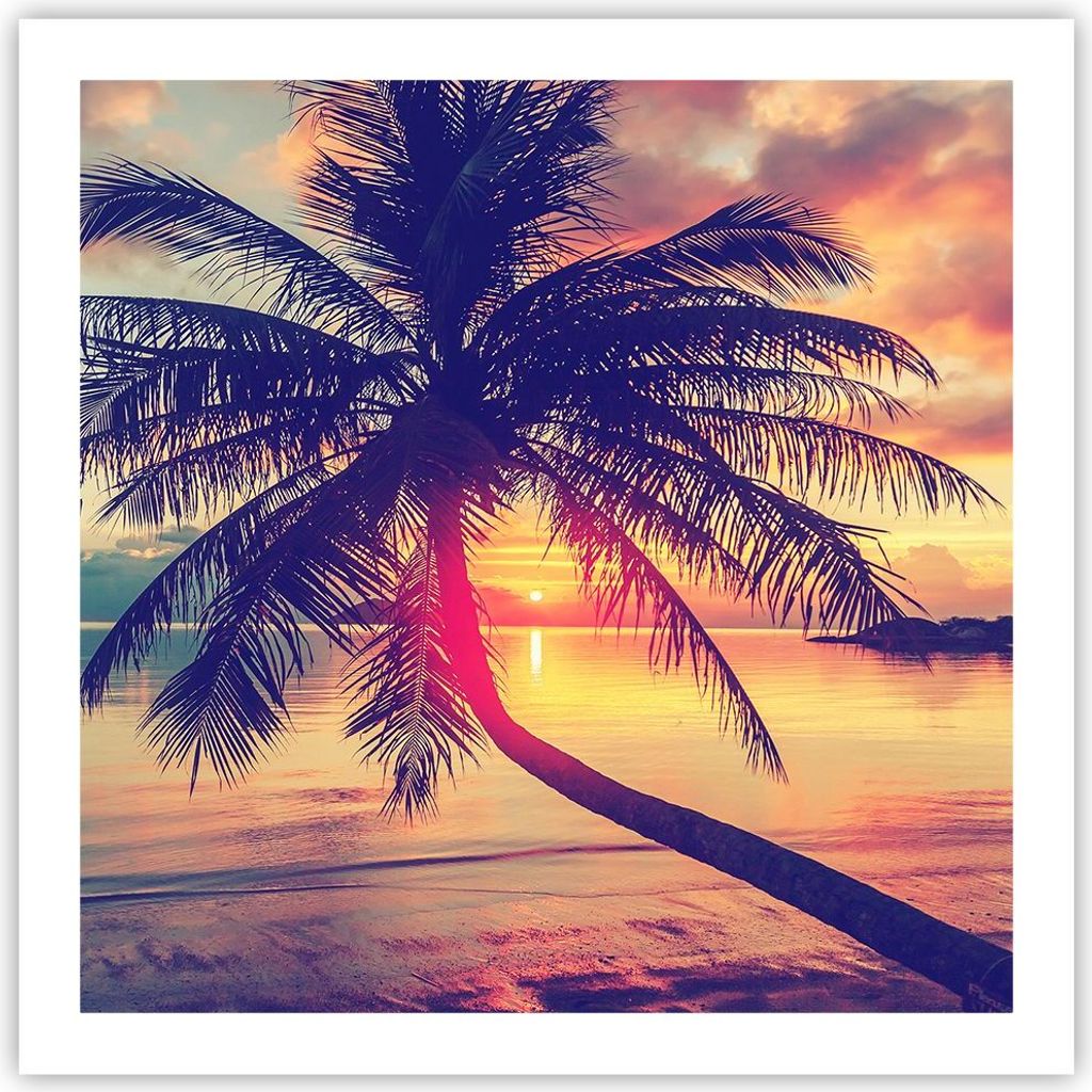 Poster - Poster ohne Rahmen - Meer Strand Palme - 60x60 cm - Wand Bild - Wanddeko - Wandbilder - Kunstposter - Wandposter - Bilder - Kunstdruck - W...
