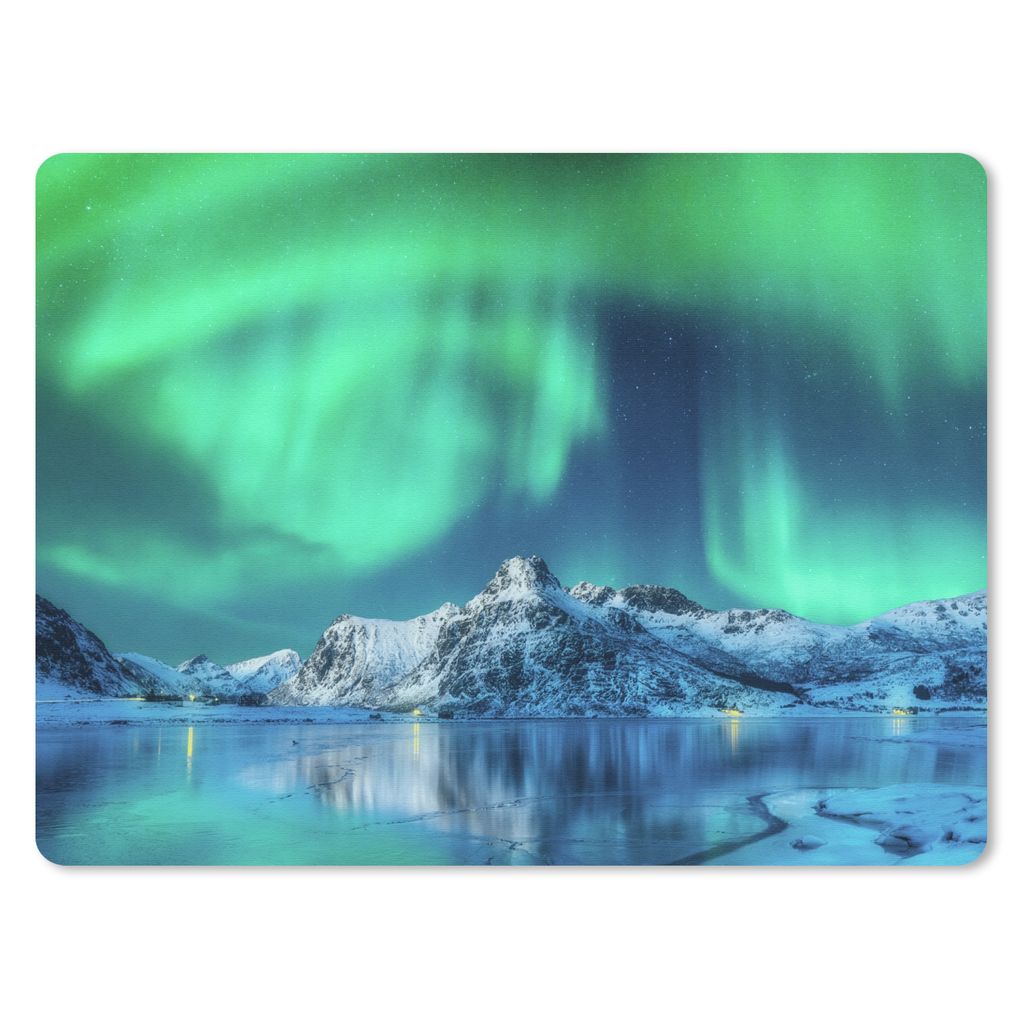 MuchoWow Mauspad Mousepad Nordlichter - Berg - Schnee 23x19 cm - Mousepads - Maus Mat - Pad - Mausunterlage - Schreibtischunterlage - Mauspad