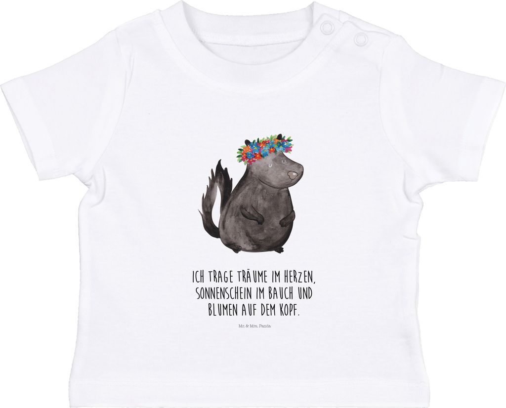 Mr. & Mrs. Panda Babyshirt Stinktier Mädchen 0. - 6. Monat - Weiß - Geschenk, Baumwolle Baby Shirt, Yoga, Raubtier, T-Shirt, Kinder, Skunk, Namas...