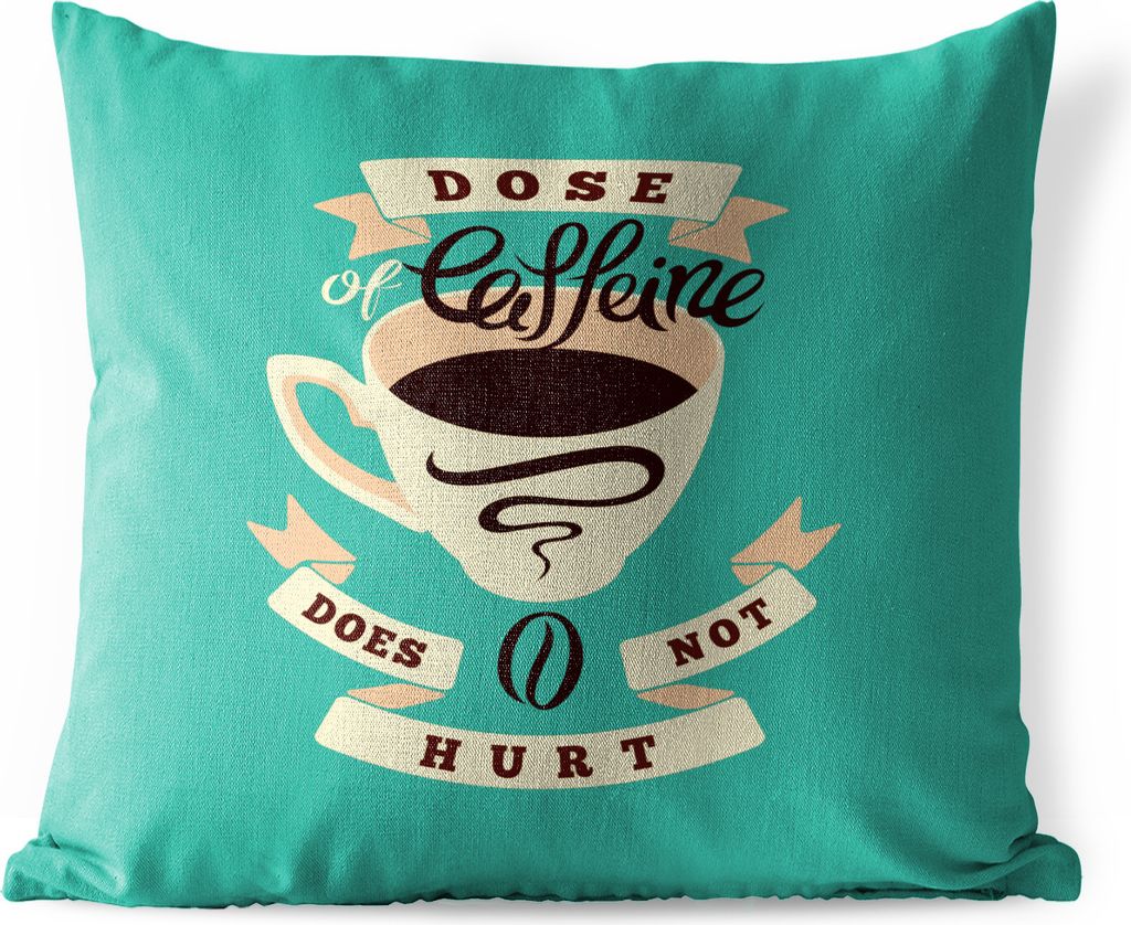 MuchoWow Outdoor Kissen - Kaffee - Sprichwörter - Retro - Eine Dosis Koffein tut nicht weh - Zitate - 45x45 cm - Wetterfest - Lounge Kissen - Fo...