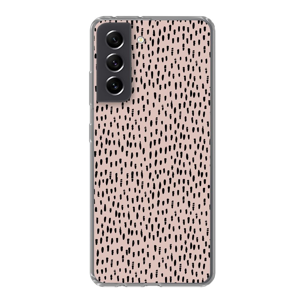 MuchoWow Handyhülle Schutzhülle Hülle für Samsung Galaxy S21 FE Polka dots - Rosa - Schwarz Silikon Softcase Handy Hülle - Mobiltelefonhülle