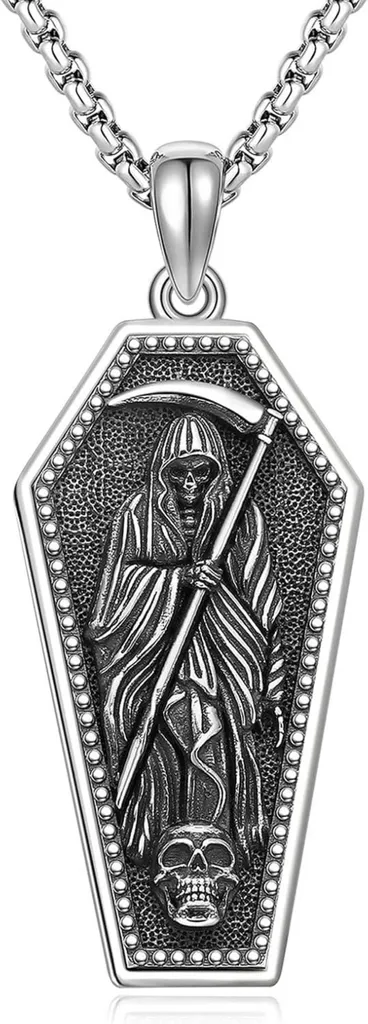 Pendentif Grim Reaper Argent 925 - Collier Santa Muerte Haute Qualité