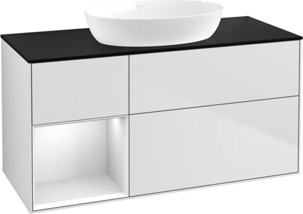 V&B Waschtischunterschrank Wandbeleuchtung Finion 120cm, Pl b m, Reg wh. m Lac, wh. m Lac