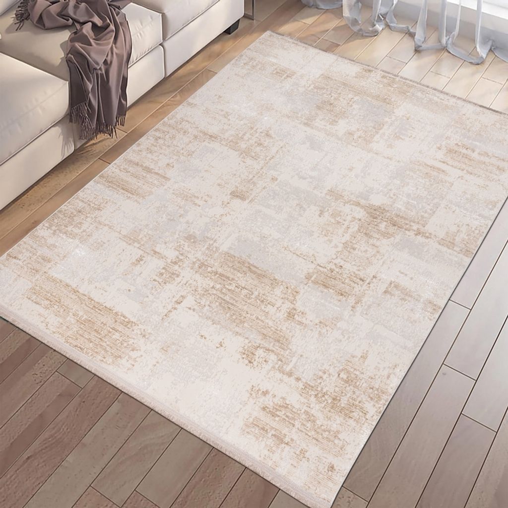 Moderner glänzender Wohnzimmer-Teppich in gold-weiß Größe - 120 x 170 cm