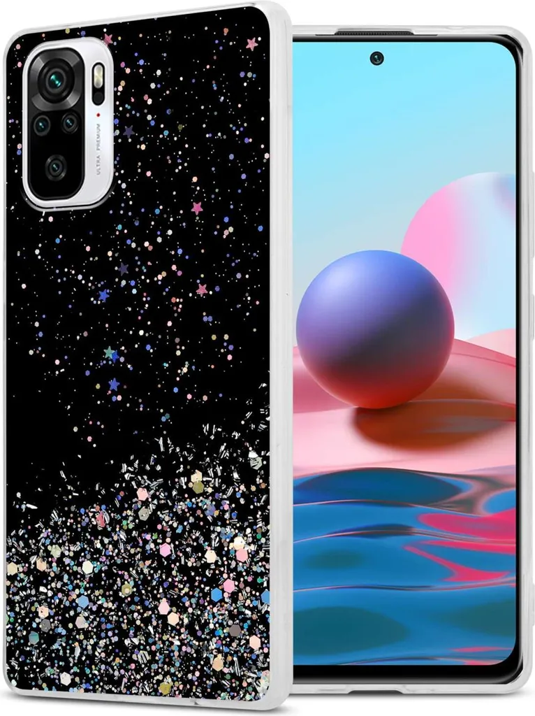 Custodia Cadorabo per Xiaomi RedMi NOTE 10 4G / RedMi NOTE 10S in nero con glitter Custodia protettiva in silicone TPU flessibile con glitter scintillanti Custodia cover per telefono cellulare