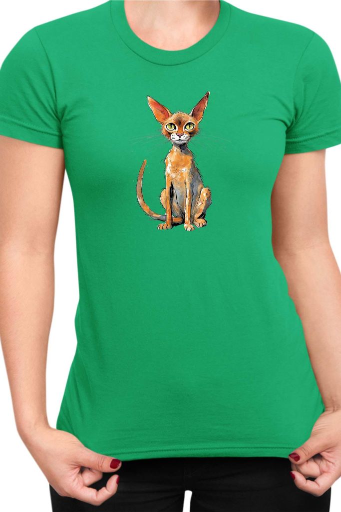 Damen T-Shirt Funny Cats Breeds Abyssinian Cat 006, Lady 2XL / Grün