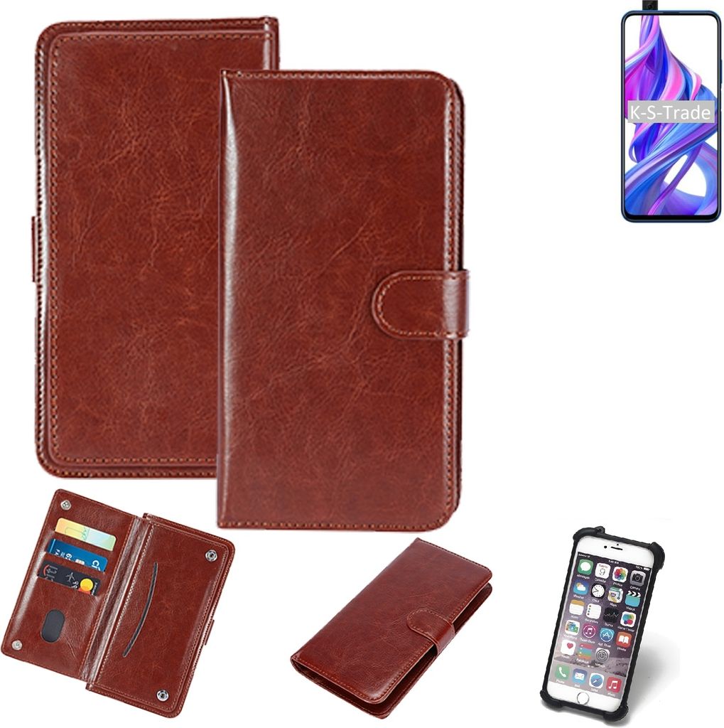 K-S-Trade 360° Hülle kompatibel mit Huawei Honor 9X braun Kunstleder Case BookCase WalletCase Kunstlederederhülle Handyhülle, Rundumschutz Bumper