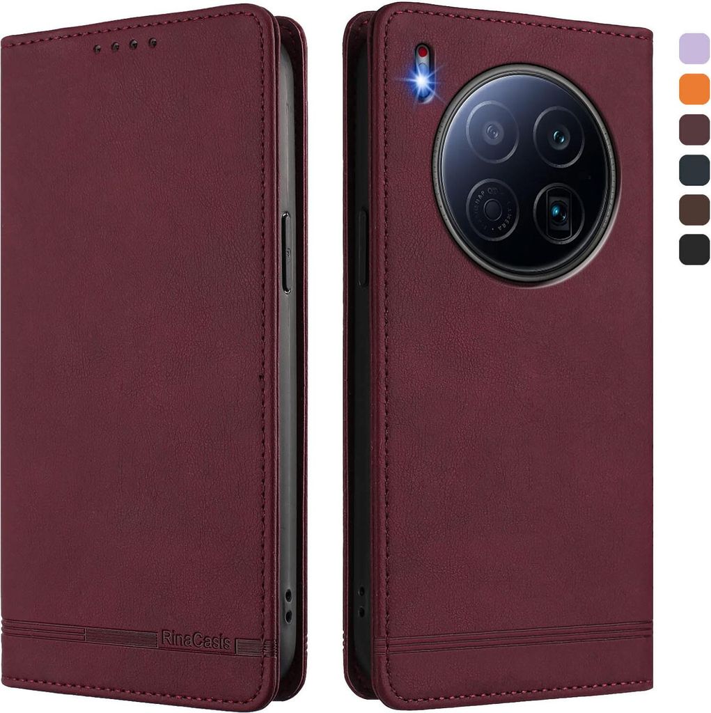 Hülle für Tecno Camon 40 Premier, Retro Kunstleder Ständer Klapphülle mit Kartenfächer und Magnetische Rot