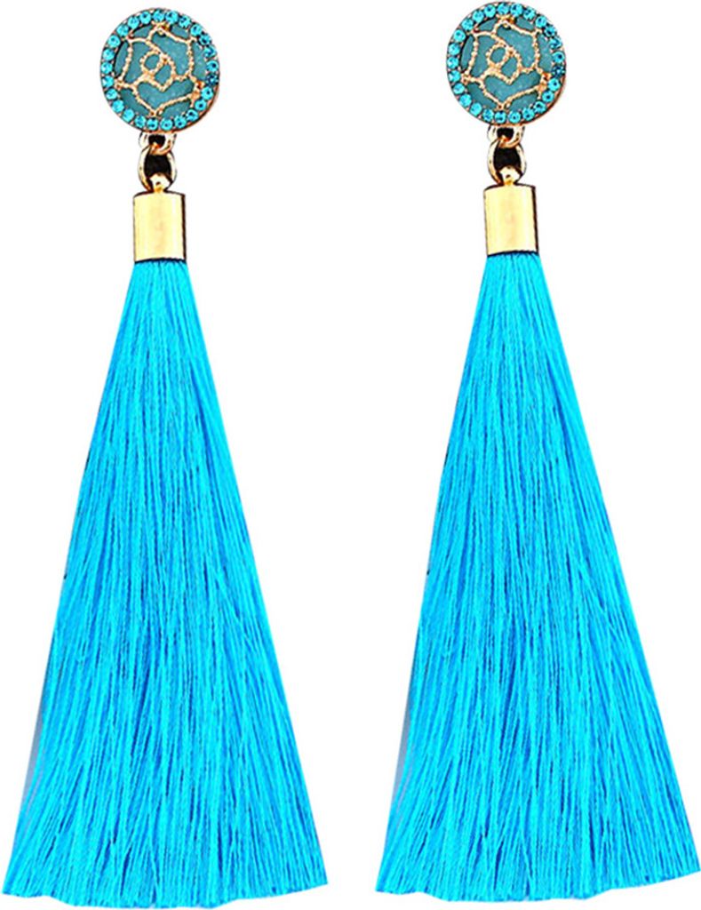 Böhmische Ethno-Blume, lange Quaste, baumelnde Statement-Ohrringe für Damen, Schmuck, Geschenk-Hellblau