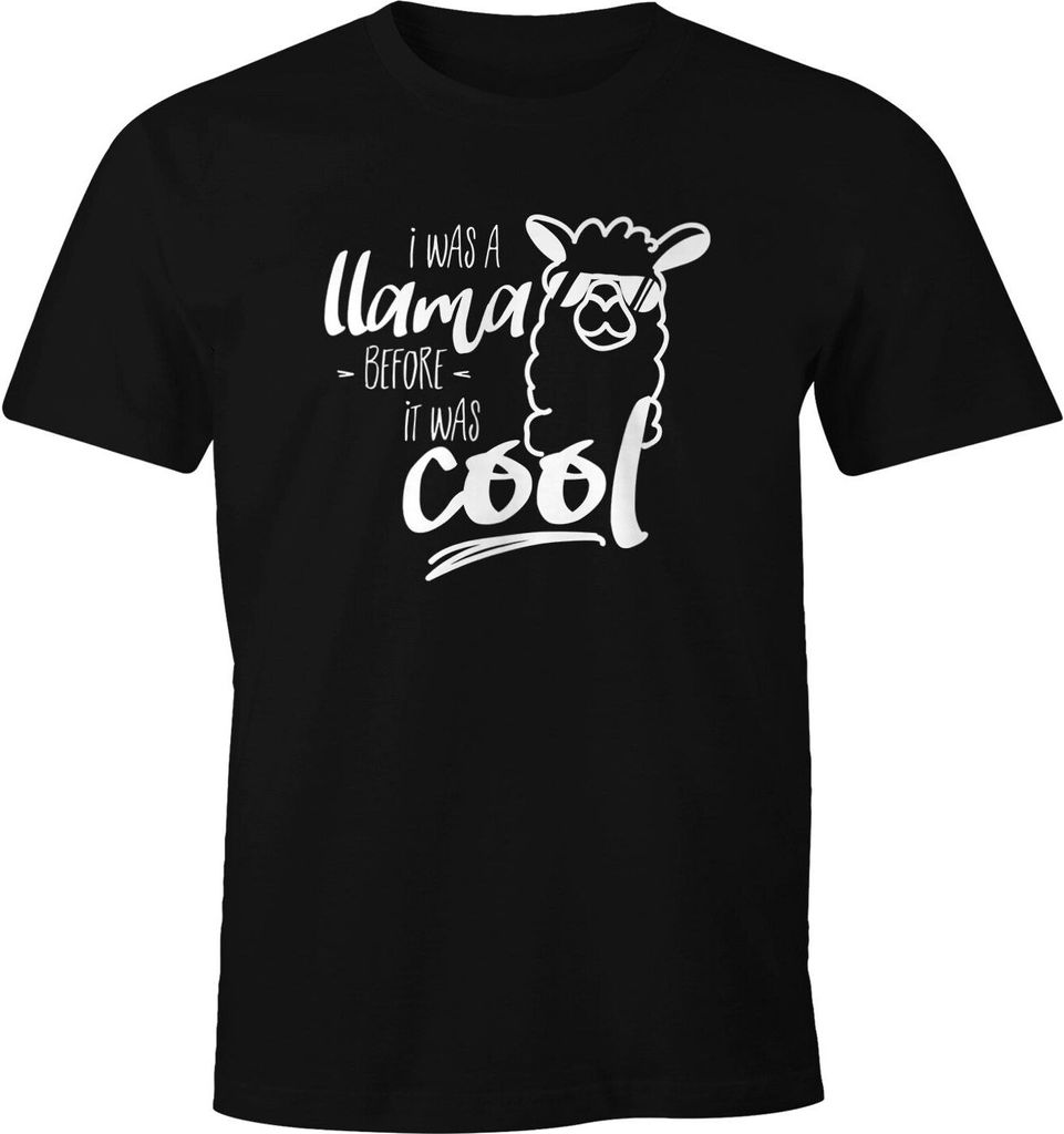 Herren T-Shirt I was a llama before it was cool Fun-Shirt Lama-Shirt Spruch-Shirt Moonworks schwarz M