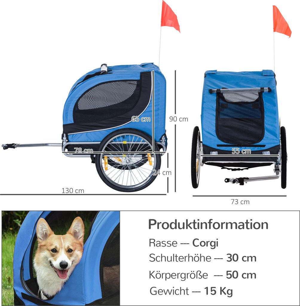 PawHut Hundeanhänger Fahrradanhänger Hundetransporter Hunde Produktbild 3