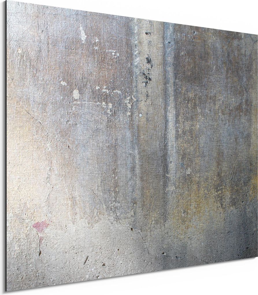 DEQORI Alu-Dibond Bild Silber 40x30 cm 'Rissige Putztextur' Wandbild Metall dünn Design