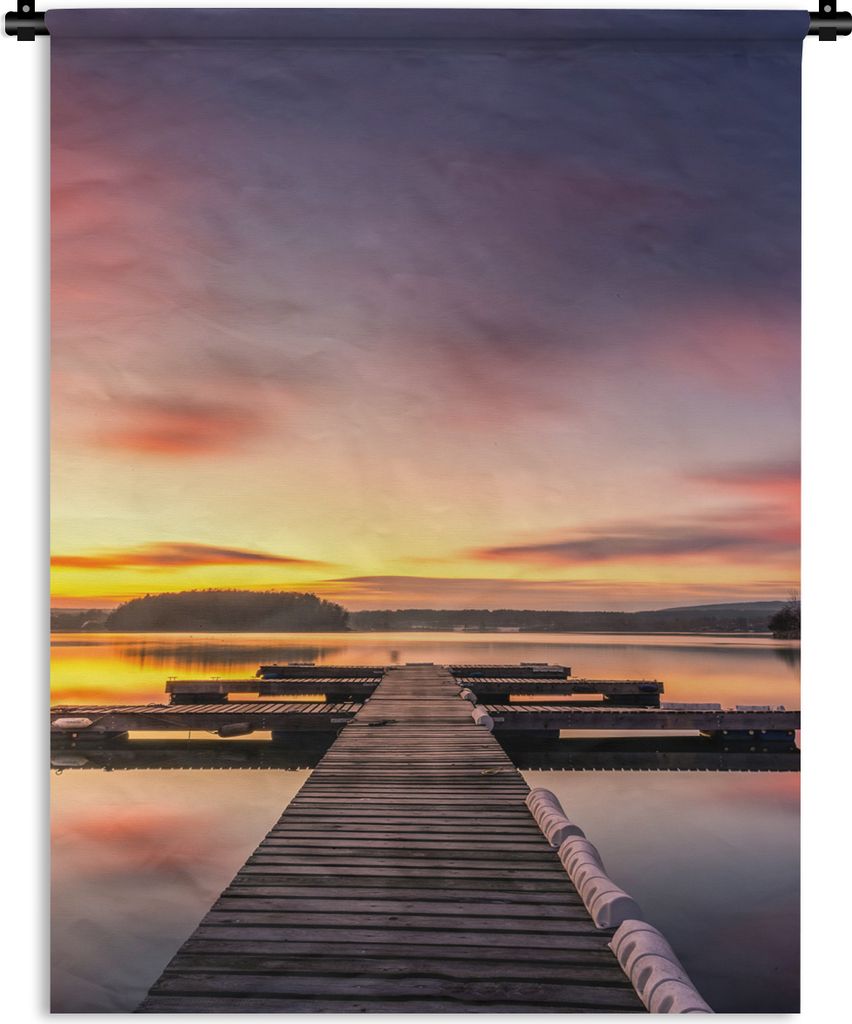 MuchoWow Wandteppich Wandbehang Steg - Sonnenuntergang - Wasser - Meer - Spiegelung 150x200 cm Tapisserie Dekoration Wandtuch - Wandaufhängung -...