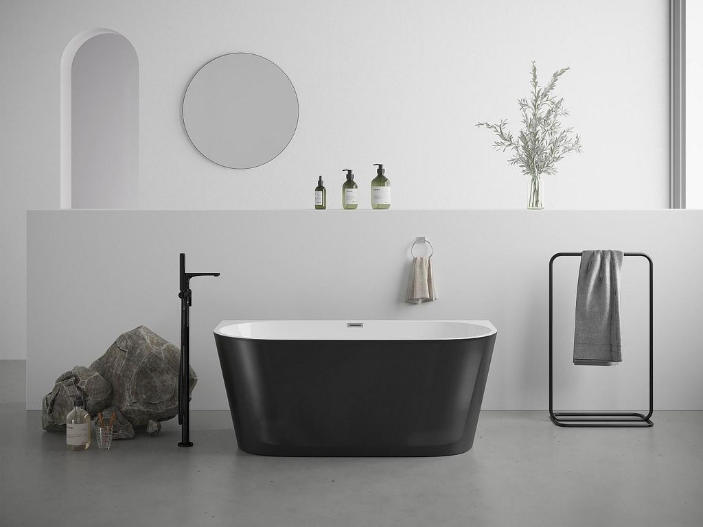 Halb freistehende Badewanne - 175L - 130 x 71,5 x 58 cm - Schwarz - Acryl - DIVINA