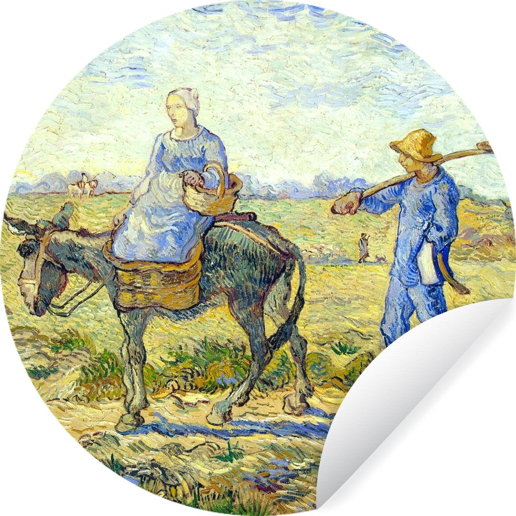 MuchoWow Runde Wandtattoo - Wandsticker Tapete Aufkleber Bauernpaar auf dem Weg zur Arbeit - Gemälde von Vincent van Gogh Ø 80 cm Selbstklebend...